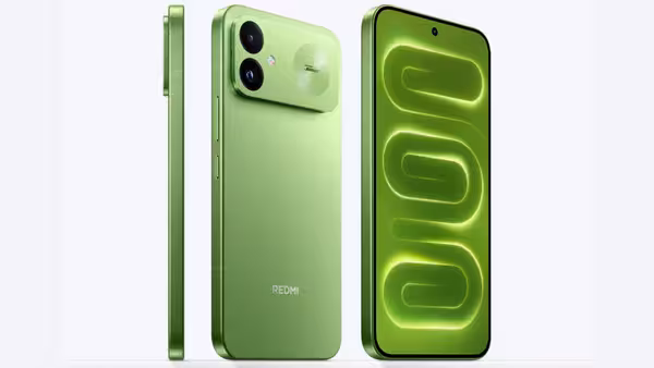 Redmi K100 smartphone shown in Firefly Green colour finish