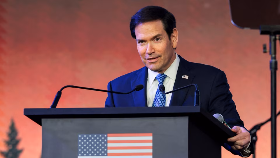 US Secretary of State Marco Rubio speaking at an event in Mumbai